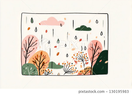 Colorful autumn leaves and delicate branches are accentuated by falling rain droplets, creating a mood of freshness and tranquility during a fall shower Colorful autumn leaves and delicate branches are accentuated by falling rain droplets, creating a mood of freshness and tranquility during a fall shower 130195983