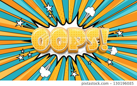 A template for cartoon comics with the text "oops" in an explosive speech bubble on a cyano-orange background. A template for cartoon comics with the text "oops" in an explosive speech bubble on a cyano-orange background. 130196085