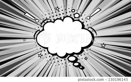 A retro comic book-style speech bubble on a black and white background. 130196143