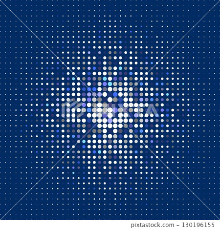 Blue abstract background with lots of small blue dots. Semitone with colored and neon circles. 130196155