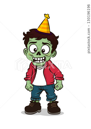 Creepy zombie kid in a birthday hat Halloween design fun cartoon illustrations Creepy zombie kid in a birthday hat Halloween design fun cartoon illustrations 130196196