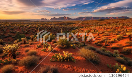 Stunning desert landscape at sunset- generative ai 130196434