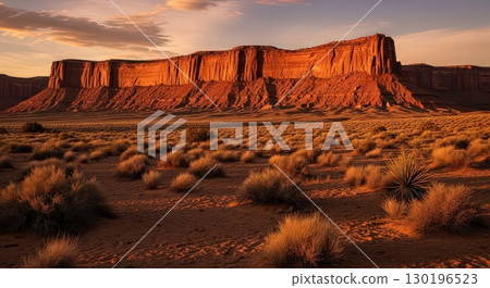 Stunning Desert Landscape at Sunset- Generative Ai 130196523