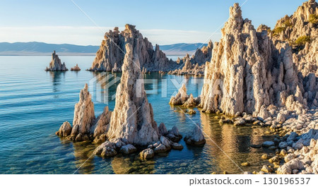 Serene Rock Formations by the Lake - Generative Ai 130196537