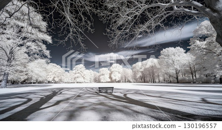 Serene Winter Landscape With Snow-Covered Park - Generative Ai 130196557