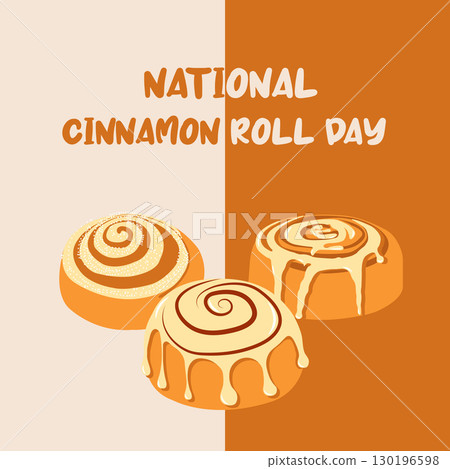 Autumn banner for National cinnamon roll day in flat style. Hand drawn vector illustration for cards, social media 130196598