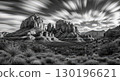 Dramatic Black and White Desert Landscape- Generative Ai 130196621