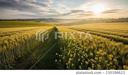Golden Wheat Fields at Sunrise - Generative Ai 130196623
