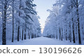 Serene Winter Landscape With Snow-Covered Path- Generative Ai 130196626