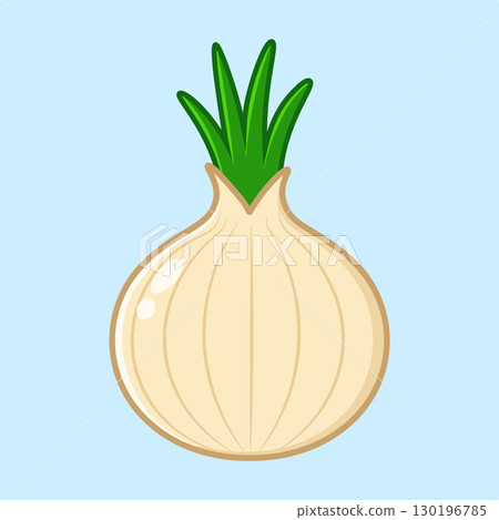A charming cartoon onion, featuring fresh green shoots, ready for the kitchen and perfect for illustrating healthy eating. A charming cartoon onion, featuring fresh green shoots, ready for the kitchen and perfect for illustrating healthy eating. 130196785