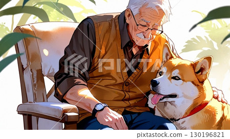 柴犬和爺爺一起玩耍 130196821