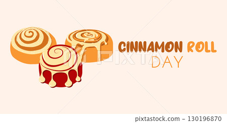 Autumn banner for National cinnamon roll day in flat style. Hand drawn vector illustration for cards, social media 130196870