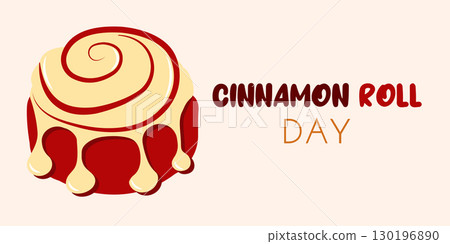 Autumn banner for National cinnamon roll day in flat style. Hand drawn vector illustration for cards, social media Autumn banner for National cinnamon roll day in flat style. Hand drawn vector illustration for cards, social media 130196890