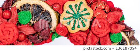 Christmas wreath candle candle gingerbread tree white snow isolated Christmas wreath candle candle gingerbread tree white snow isolated 130197054