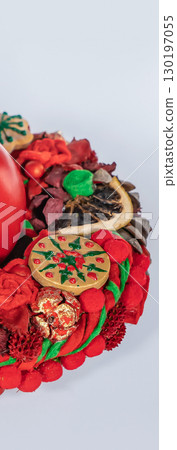 Christmas wreath candle candle gingerbread tree white snow isolated Christmas wreath candle candle gingerbread tree white snow isolated 130197055