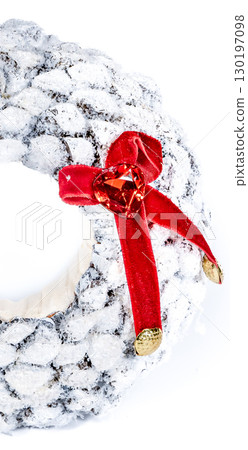 Christmas wreath candle candle gingerbread tree white snow isolated 130197098