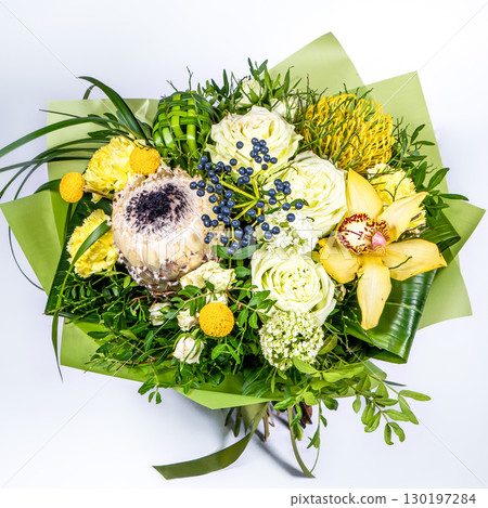 Bouquet of fresh delicate flowers on a white background gift Bouquet of fresh delicate flowers on a white background gift 130197284