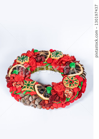 Christmas wreath candle candle gingerbread tree white snow isolated Christmas wreath candle candle gingerbread tree white snow isolated 130197437