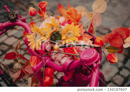 Bicycle Handlebar with Seasonal Floral Arrangement Bicycle Handlebar with Seasonal Floral Arrangement 130197607