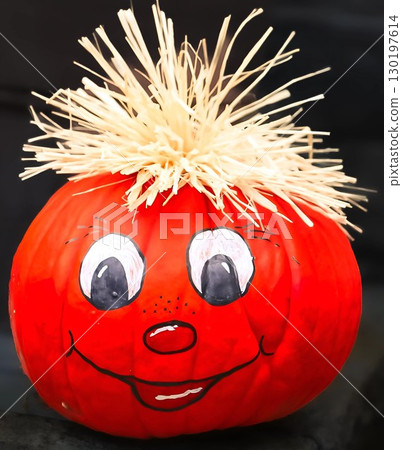 Decorative Pumpkin with Straw Hair 130197614