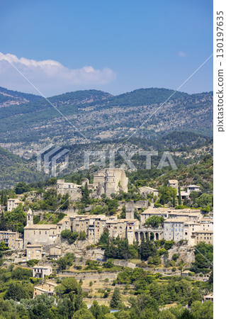 Montbrun les Bains dominating Baronnies provencales natural regional park in Drome, France 130197635