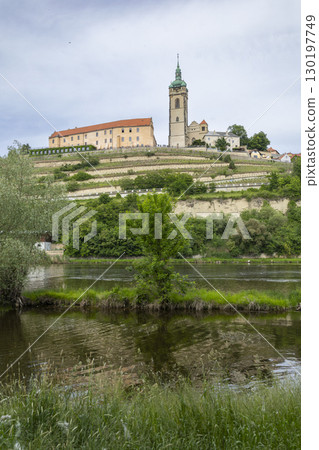 Melnik Castle overlooking the confluence of the Elbe and Vltava rivers in Czechia Melnik Castle overlooking the confluence of the Elbe and Vltava rivers in Czechia 130197749
