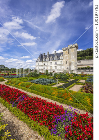 Villandry Castle and Gardens displaying vibrant summer colors in Loire Valley, France Villandry Castle and Gardens displaying vibrant summer colors in Loire Valley, France 130197763