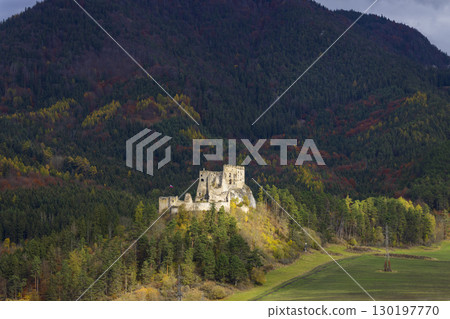 Likavka Castle Ruins Standing on Hill in Autumn, Slovakia Likavka Castle Ruins Standing on Hill in Autumn, Slovakia 130197770