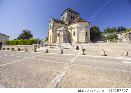 Notre Dame Church dominating the square in Montagne, Gironde, France Notre Dame Church dominating the square in Montagne, Gironde, France 130197797