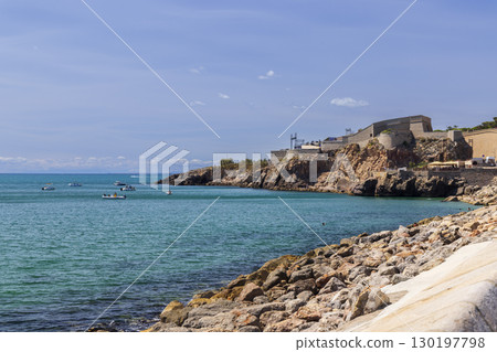 Theatre de la Mer dominating the rocky coast of Sete in France 130197798