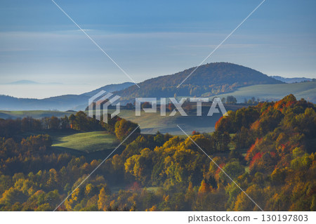 Banska Stiavnica landscape showing colorful autumn foliage in Slovakia 130197803