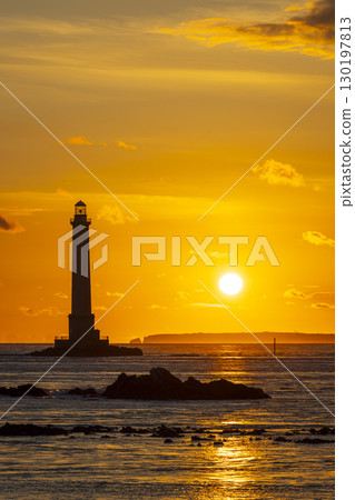 Lighthouse silhouette at sunset in Normandy, France Lighthouse silhouette at sunset in Normandy, France 130197813
