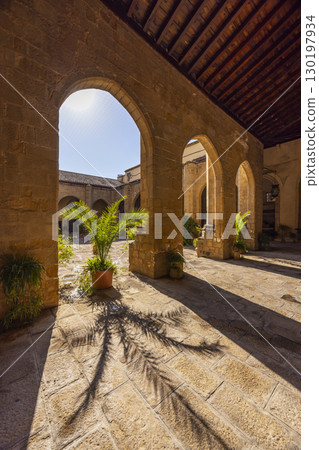 Sunlight illuminating the courtyard of Santa Maria Square in Baeza, Spain 130197934