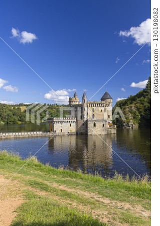 Water castle Chateau de la Roche, Auvergne-Rhone-Alpes, Loire department, France 130198082