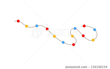 Christmas colorful multicolored lights curly string garland simple doodle hand drawn vector illustration, flat style cartoon image for winter New Year holiday, birthday events design Christmas colorful multicolored lights curly string garland simple doodle hand drawn vector illustration, flat style cartoon image for winter New Year holiday, birthday events design 130198154