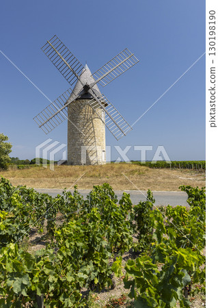 Windmill with vineyard near Montagne, Saint-Emilion wine region, departement Gironde, France Windmill with vineyard near Montagne, Saint-Emilion wine region, departement Gironde, France 130198190