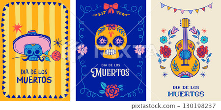 Dia de los muertos, Day of the dead, Mexican holiday, festival. Vertical cards, posters, banners in 130198237