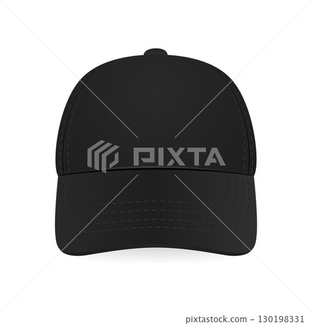 Vector 3d Black Blank Baseball Cap Mockup, Isolated. Realistic Baseball Cap Template. Vector Baseball Cap Design for Branding, Logo Presentation, Fashion Accessories, Sport Outfit. Front View Vector 3d Black Blank Baseball Cap Mockup, Isolated. Realistic Baseball Cap Template. Vector Baseball Cap Design for Branding, Logo Presentation, Fashion Accessories, Sport Outfit. Front View 130198331