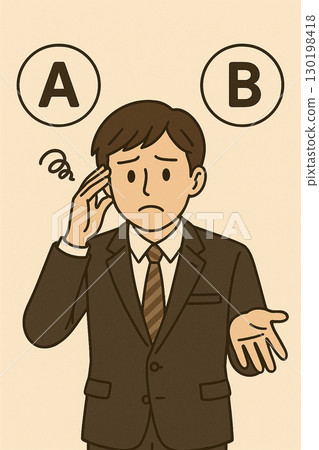 A man in a suit who is undecided between A and B 130198418