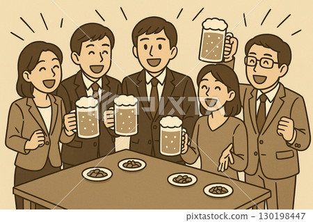 Salarymen toasting at a drinking party Salarymen toasting at a drinking party 130198447