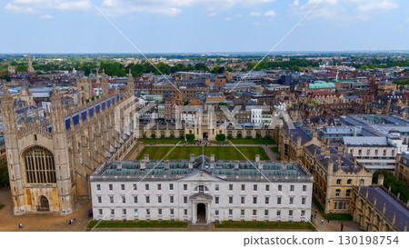 Cambridge University campus with King's College Chapel showing its english gothic architecture 130198754