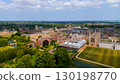 Aerial view of Cambridge University colleges, river Cam and green gardens, UK 130198770