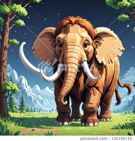 可愛的像素藝術猛獁象線郵票風格 130199118