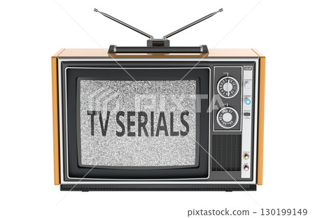 TV serials concept with retro TV. 3D rendering TV serials concept with retro TV. 3D rendering 130199149