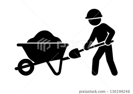 施工現場和安全標誌圖示集-安全第一和工人剪影 130199248