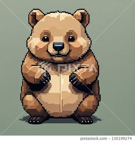 可愛的像素藝術 Wombat-san 線郵票風格 130199274