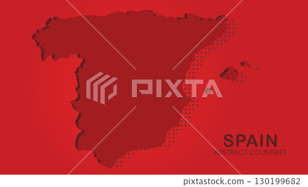 Spain map 3D illustration. Abstract country map with halftone red background.Vector illustration. Spain map 3D illustration. Abstract country map with halftone red background.Vector illustration. 130199682
