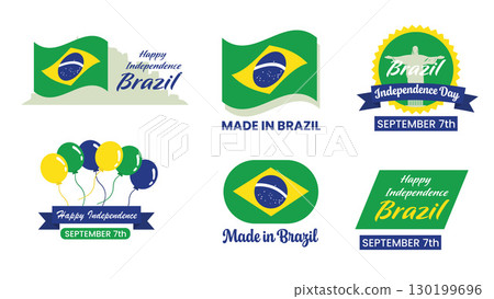 Brazil Independence Day icons collection. Vector bundle with flags and national symbols. Brazil Independence Day icons collection. Vector bundle with flags and national symbols. 130199696