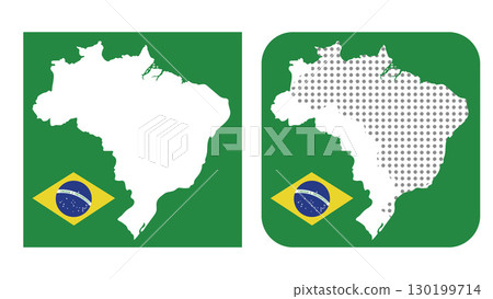 Brazil map silhouette and halftone set. Vector illustration on Brazil flag background. 130199714