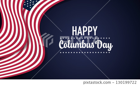 Happy Columbus Day greeting banner.Wavy USA flag ribbon vector illustration. 130199722